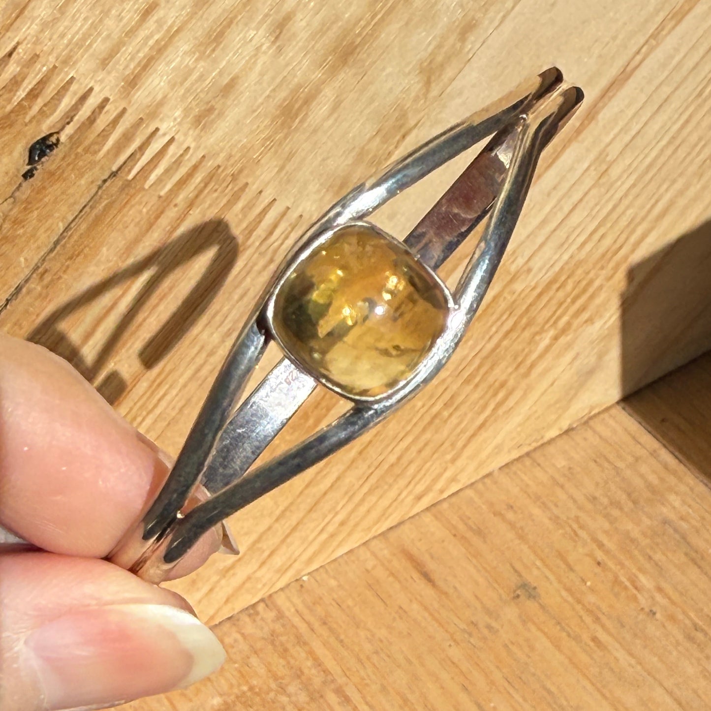 Amber sterling silver bangle