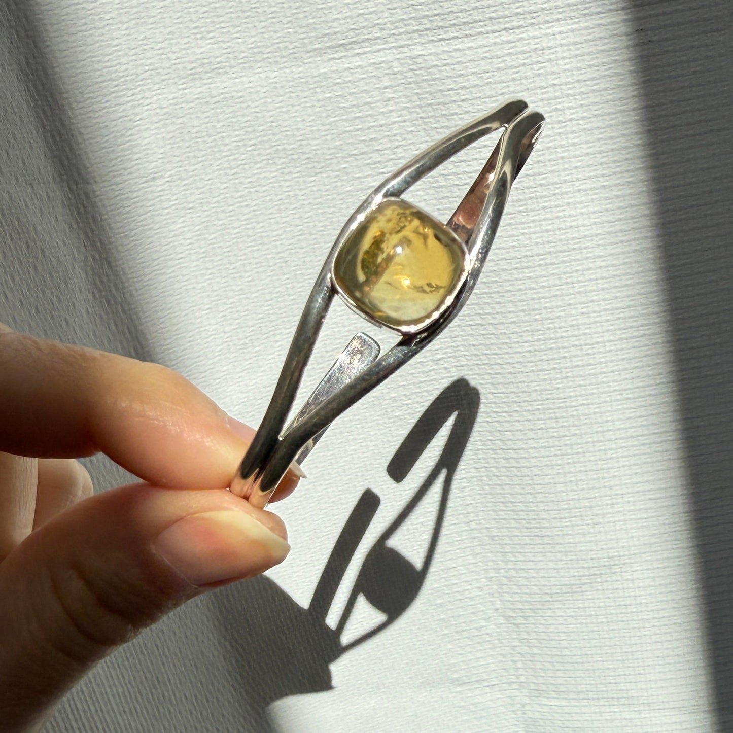 Amber sterling silver bangle