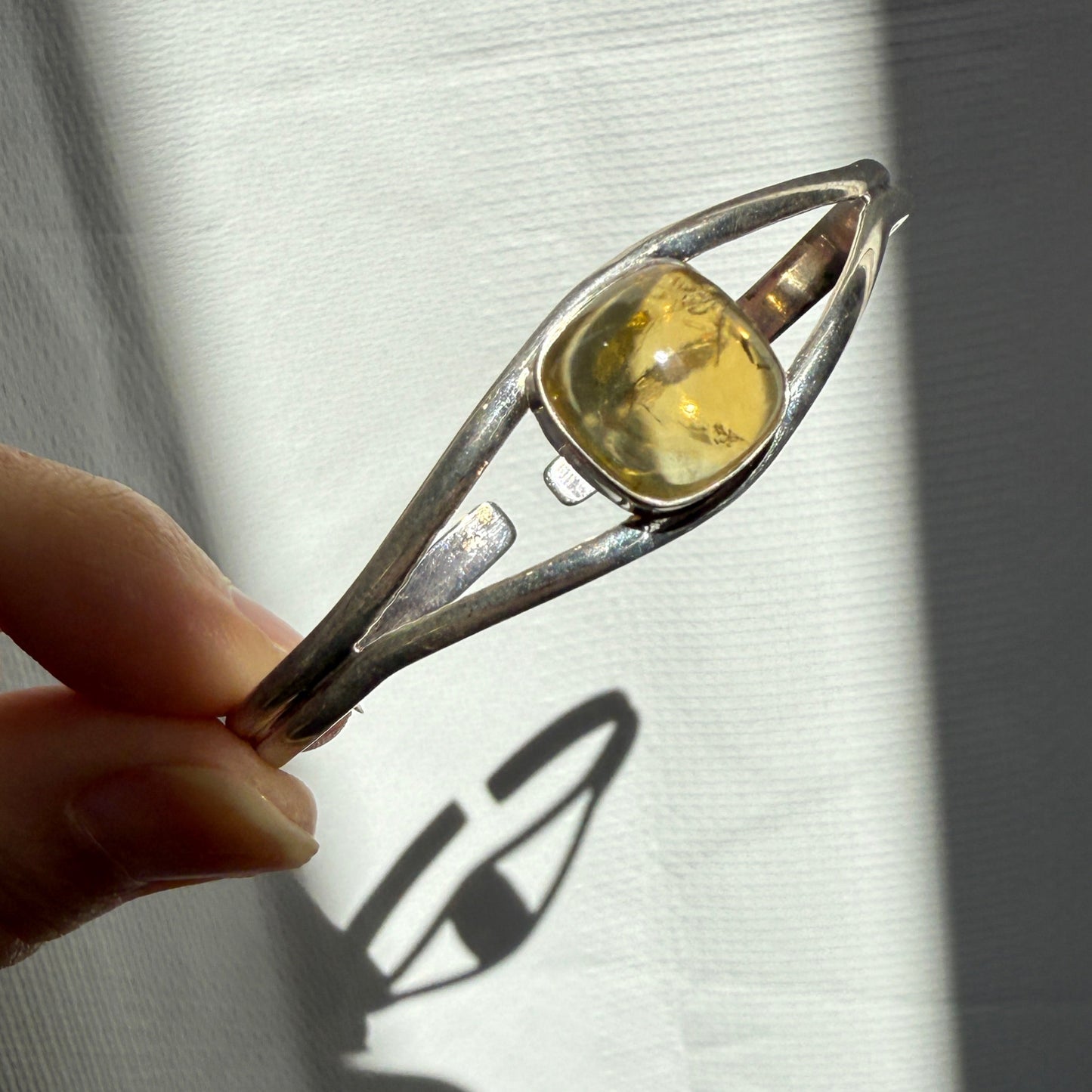 Amber sterling silver bangle