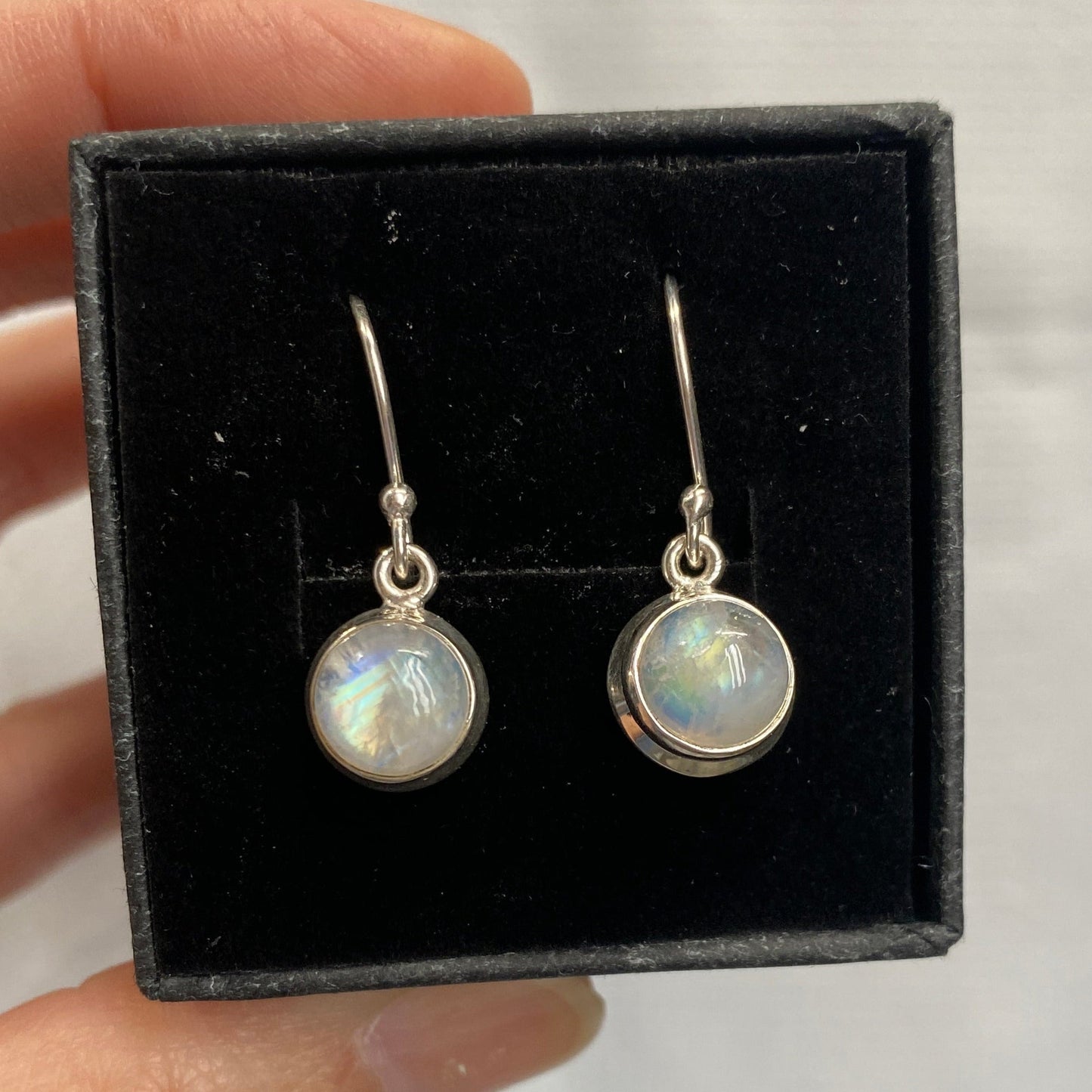 Moonstone drop earrings 8mm double bezel