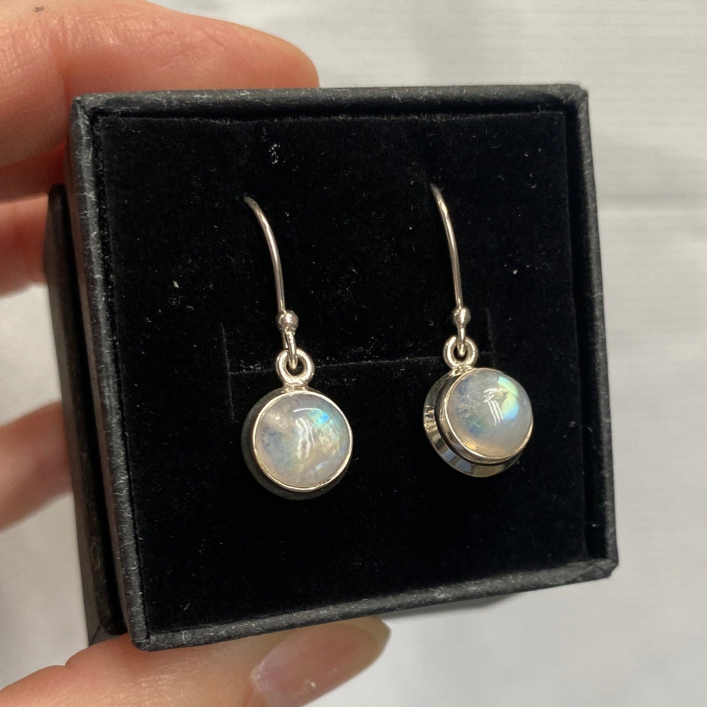 Moonstone drop earrings 8mm double bezel