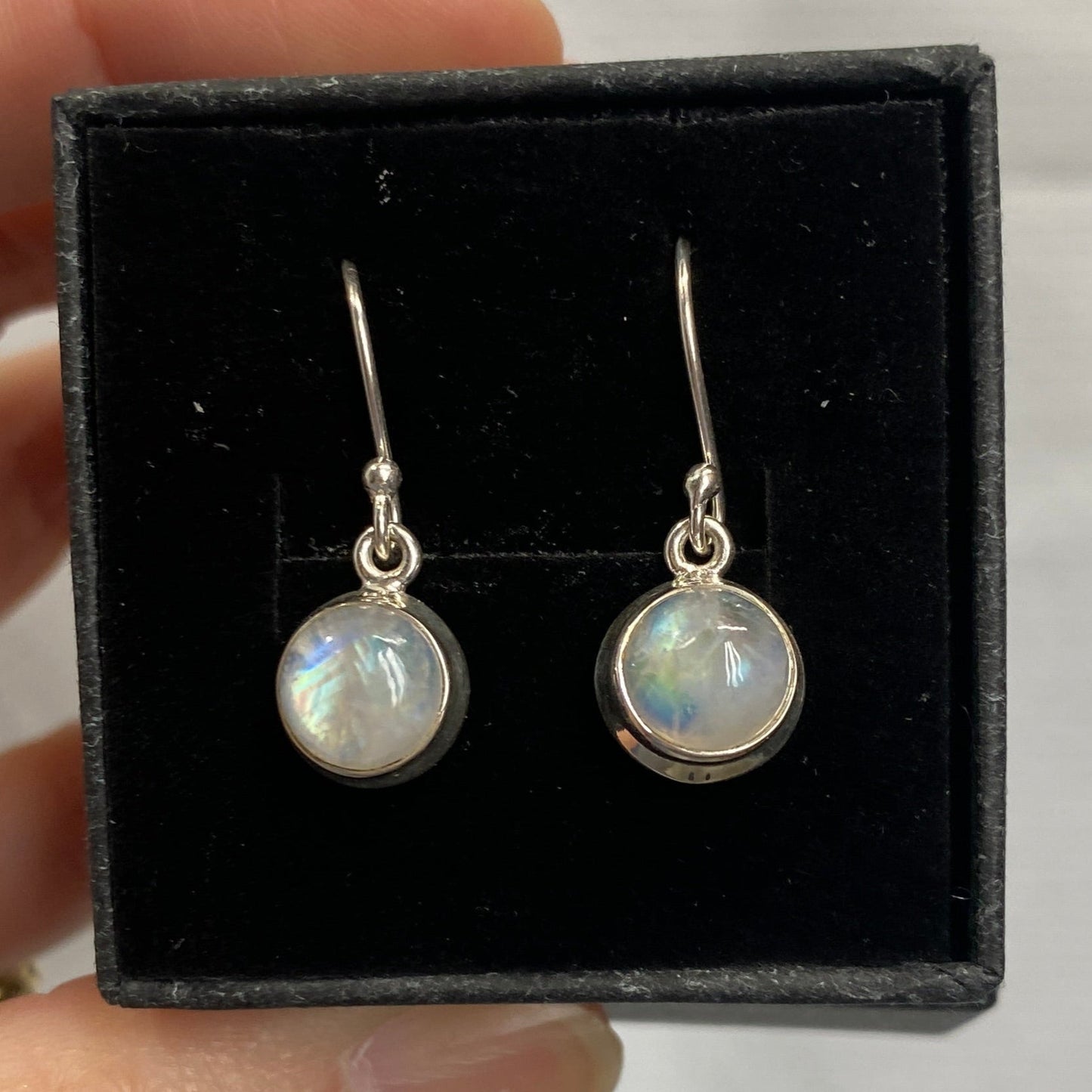 Moonstone drop earrings 8mm double bezel