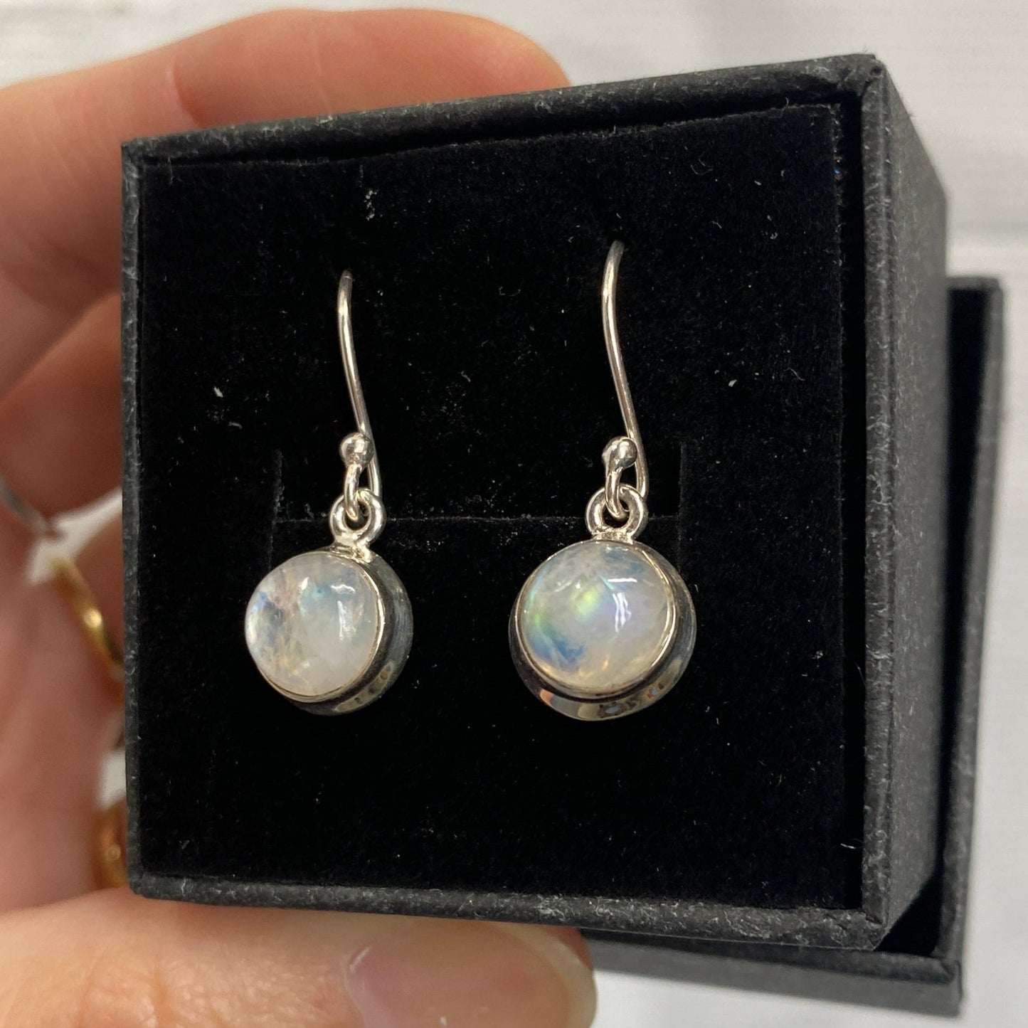 Moonstone drop earrings 8mm double bezel