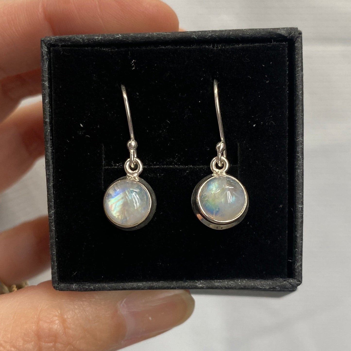 Moonstone drop earrings 8mm double bezel