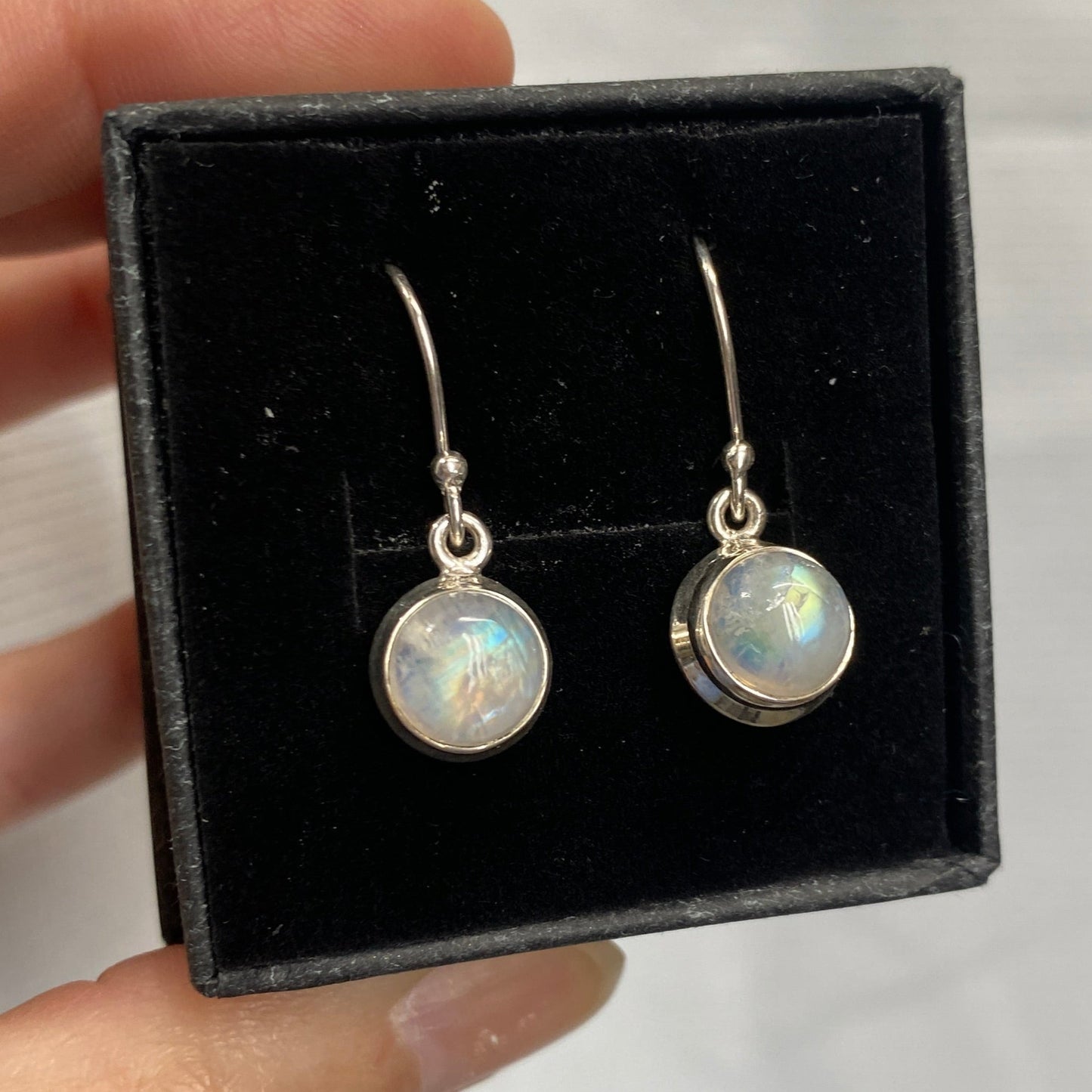 Moonstone drop earrings 8mm double bezel