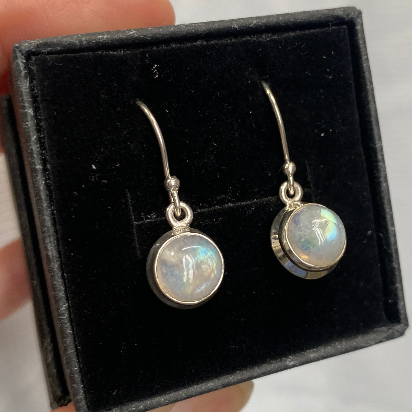 Moonstone drop earrings 8mm double bezel