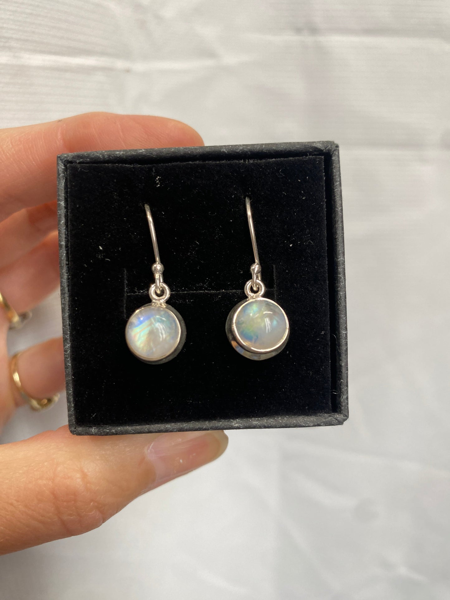 Moonstone drop earrings 8mm double bezel