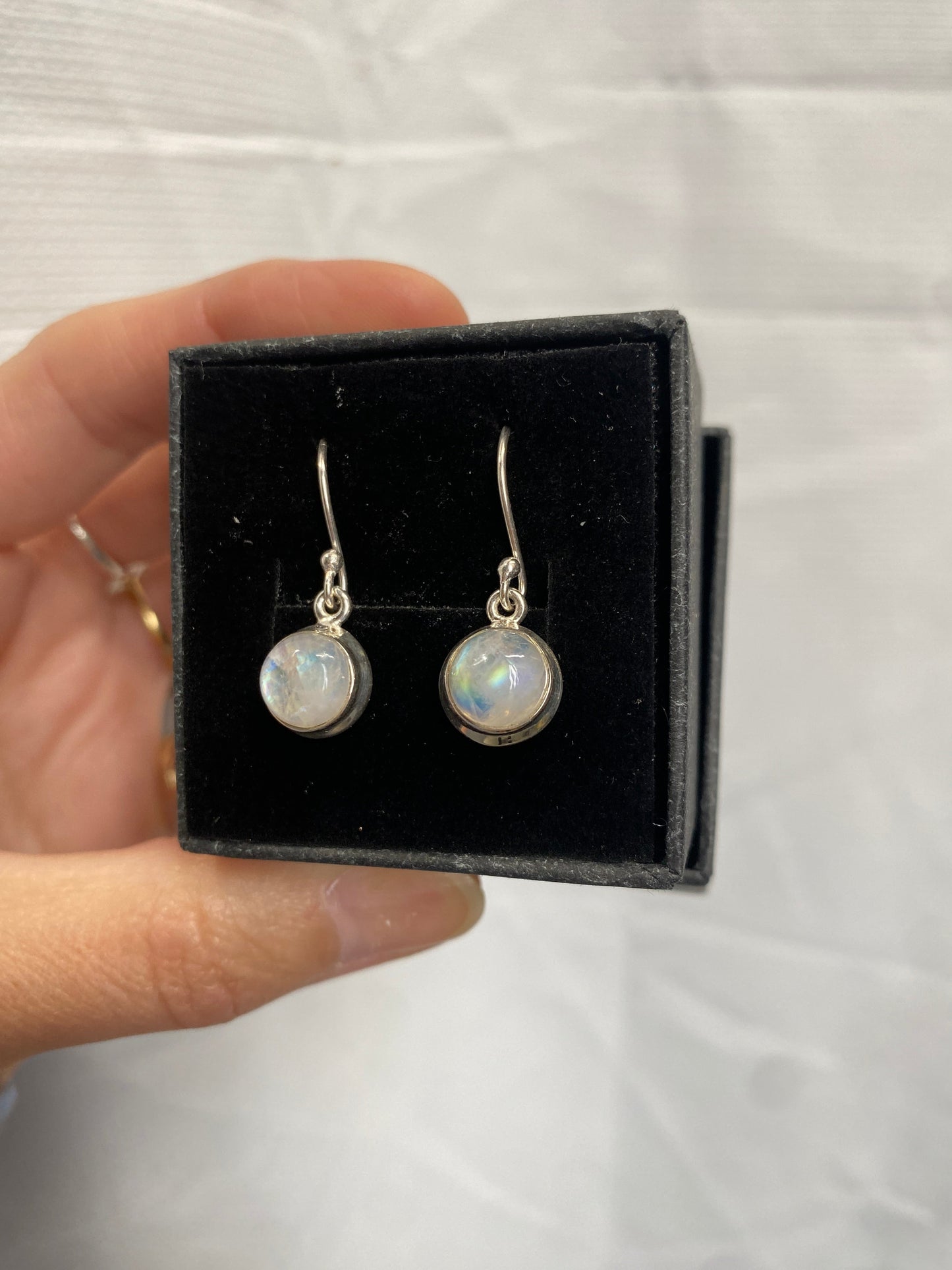 Moonstone drop earrings 8mm double bezel
