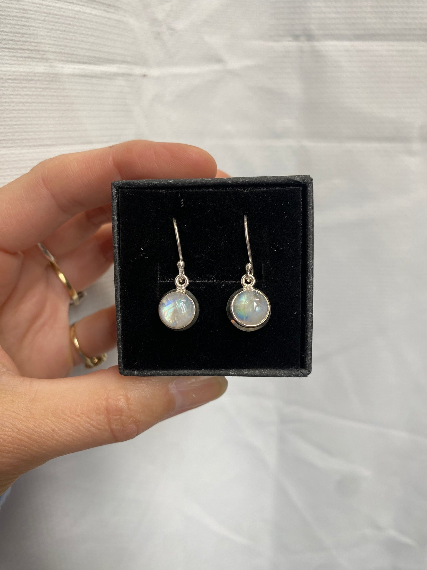 Moonstone drop earrings 8mm double bezel