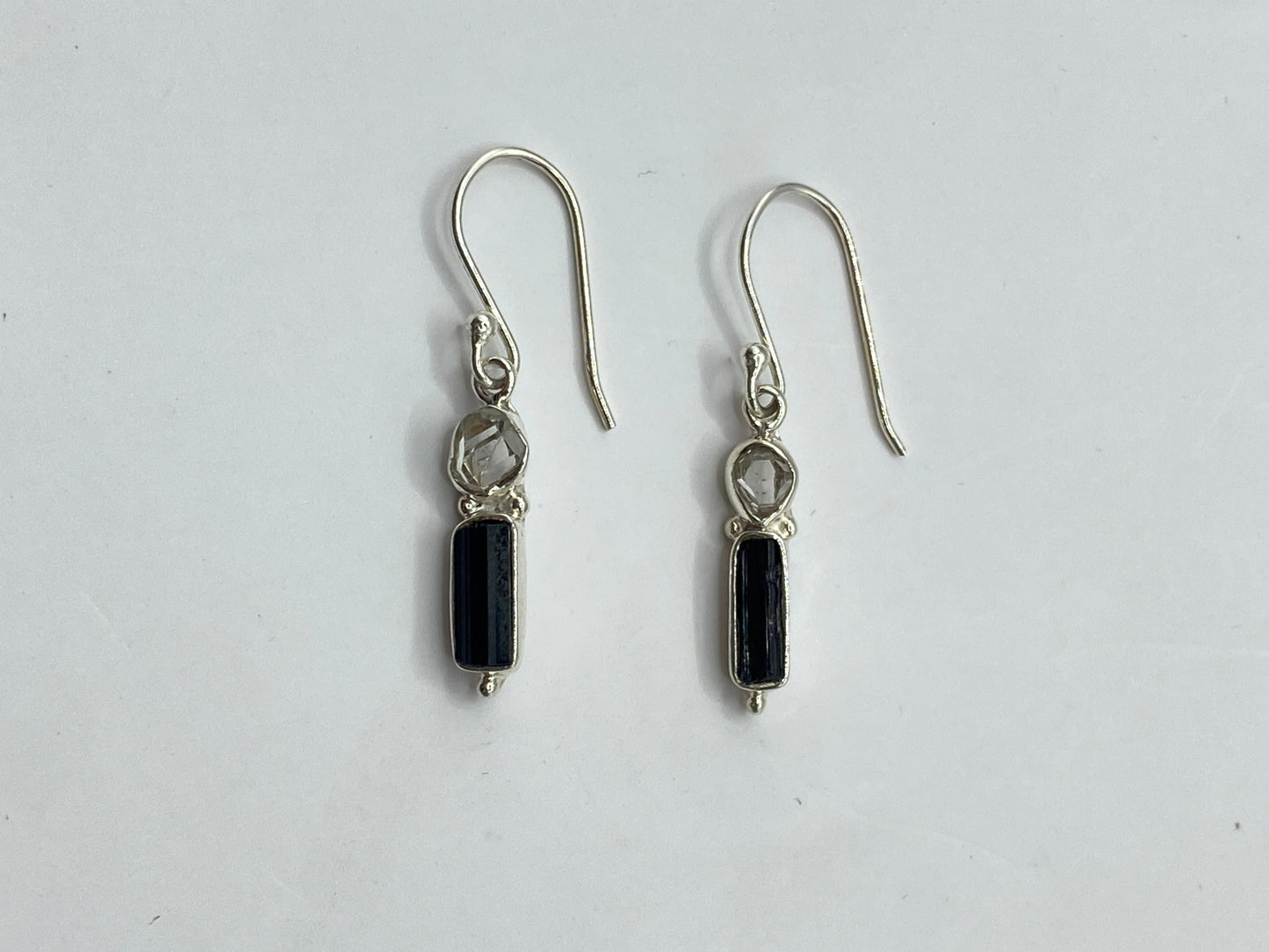 Tourmaline and Herkimer Diamond sterling silver drops