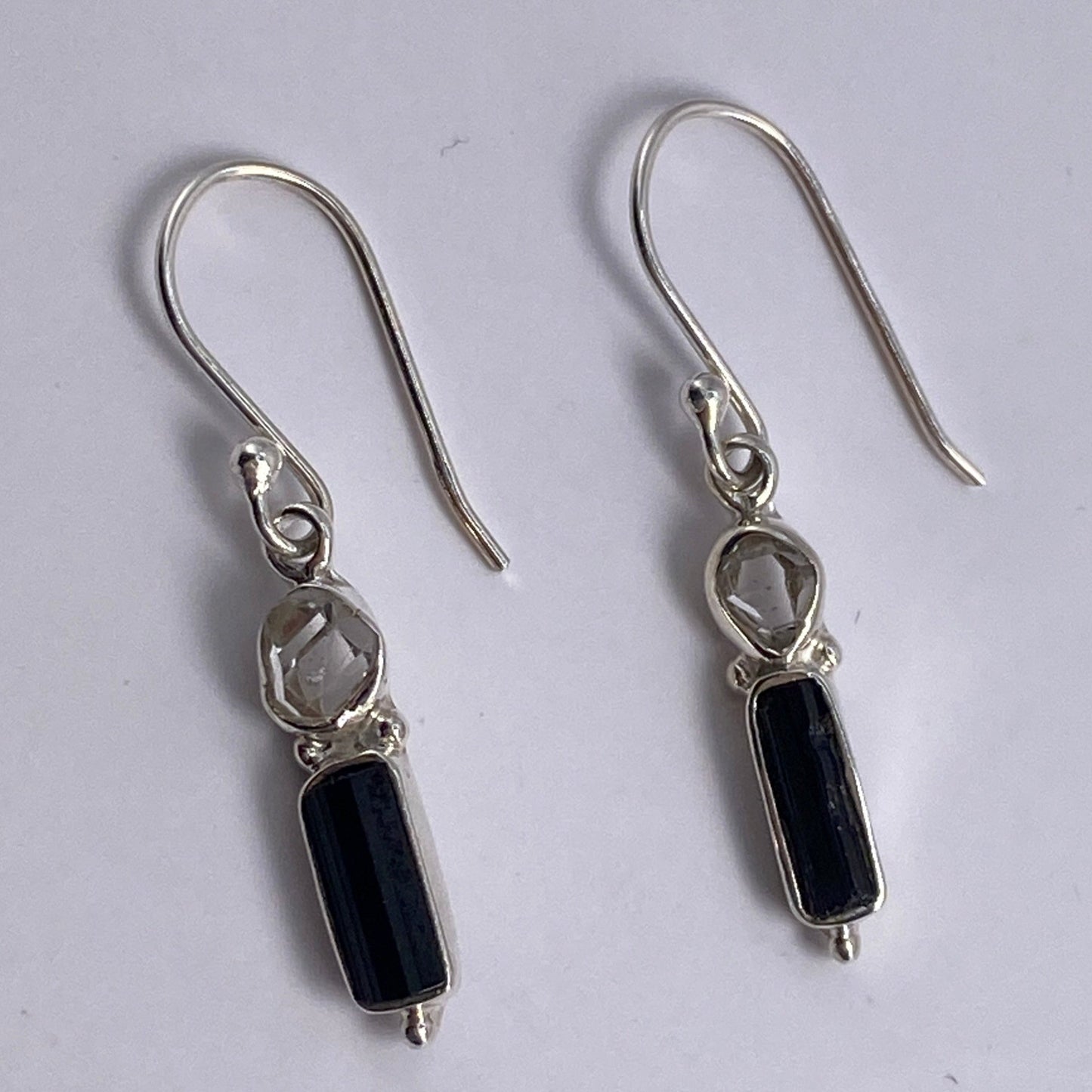 Tourmaline and Herkimer Diamond sterling silver drops