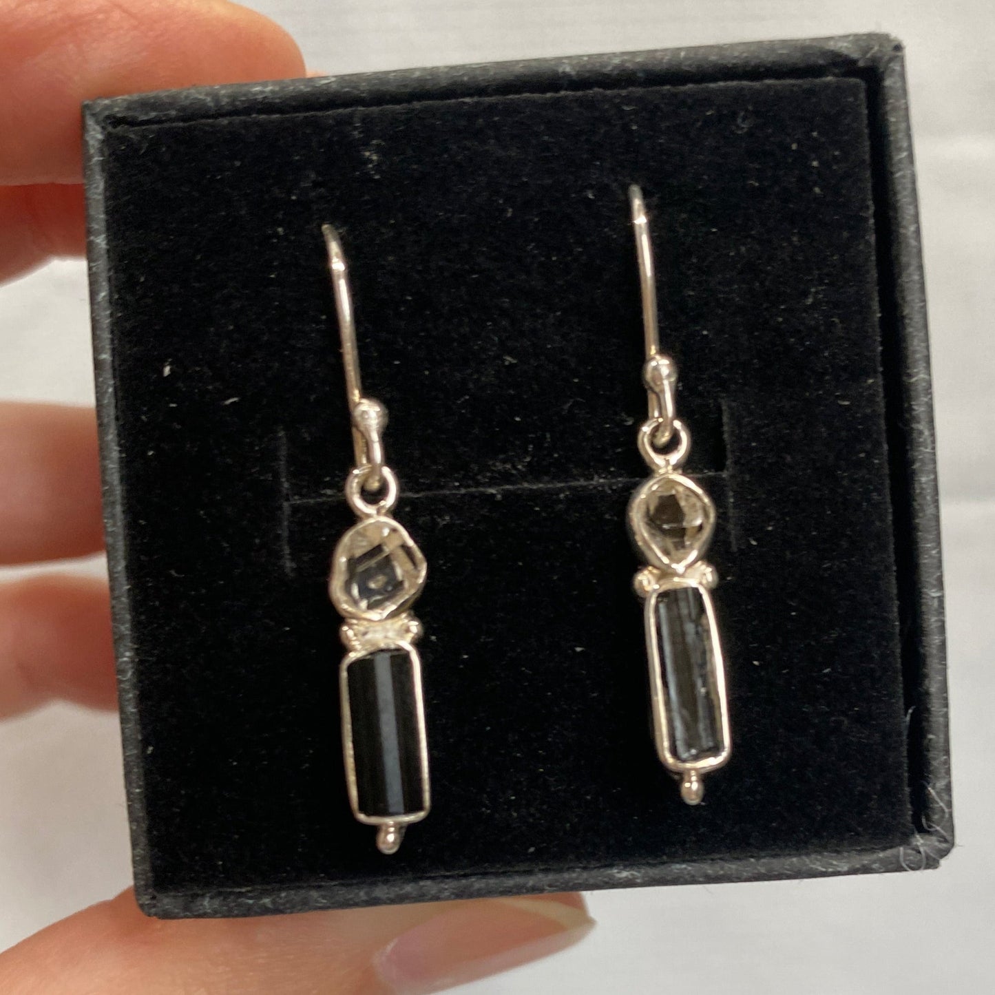 Tourmaline and Herkimer Diamond sterling silver drops
