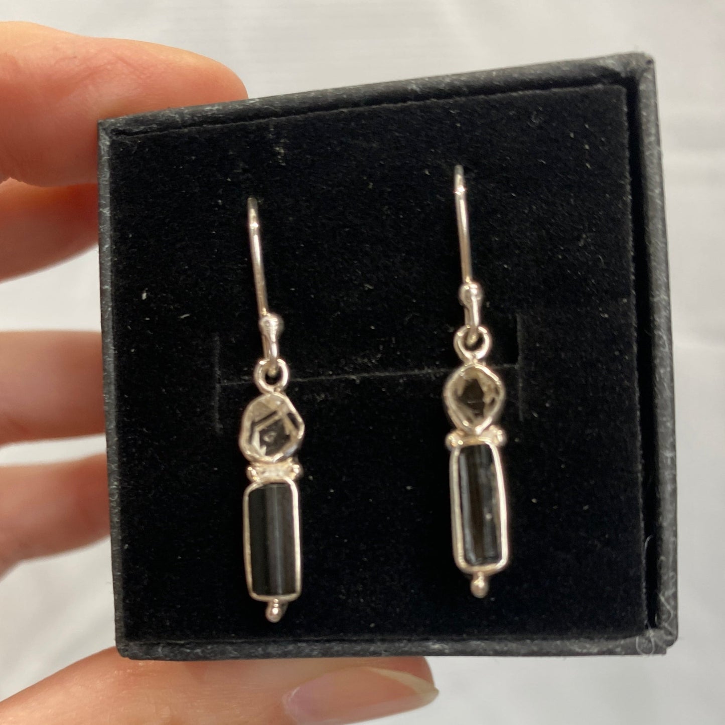Tourmaline and Herkimer Diamond sterling silver drops