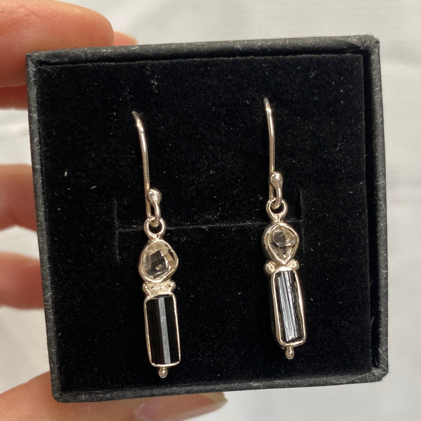 Tourmaline and Herkimer Diamond sterling silver drops