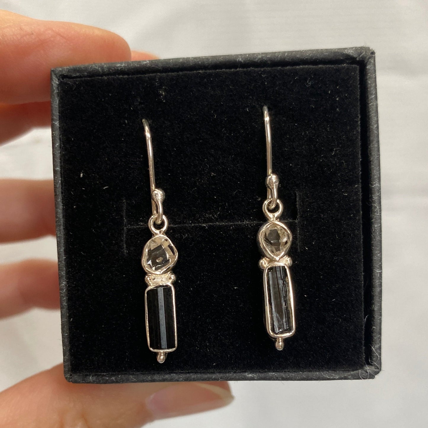 Tourmaline and Herkimer Diamond sterling silver drops