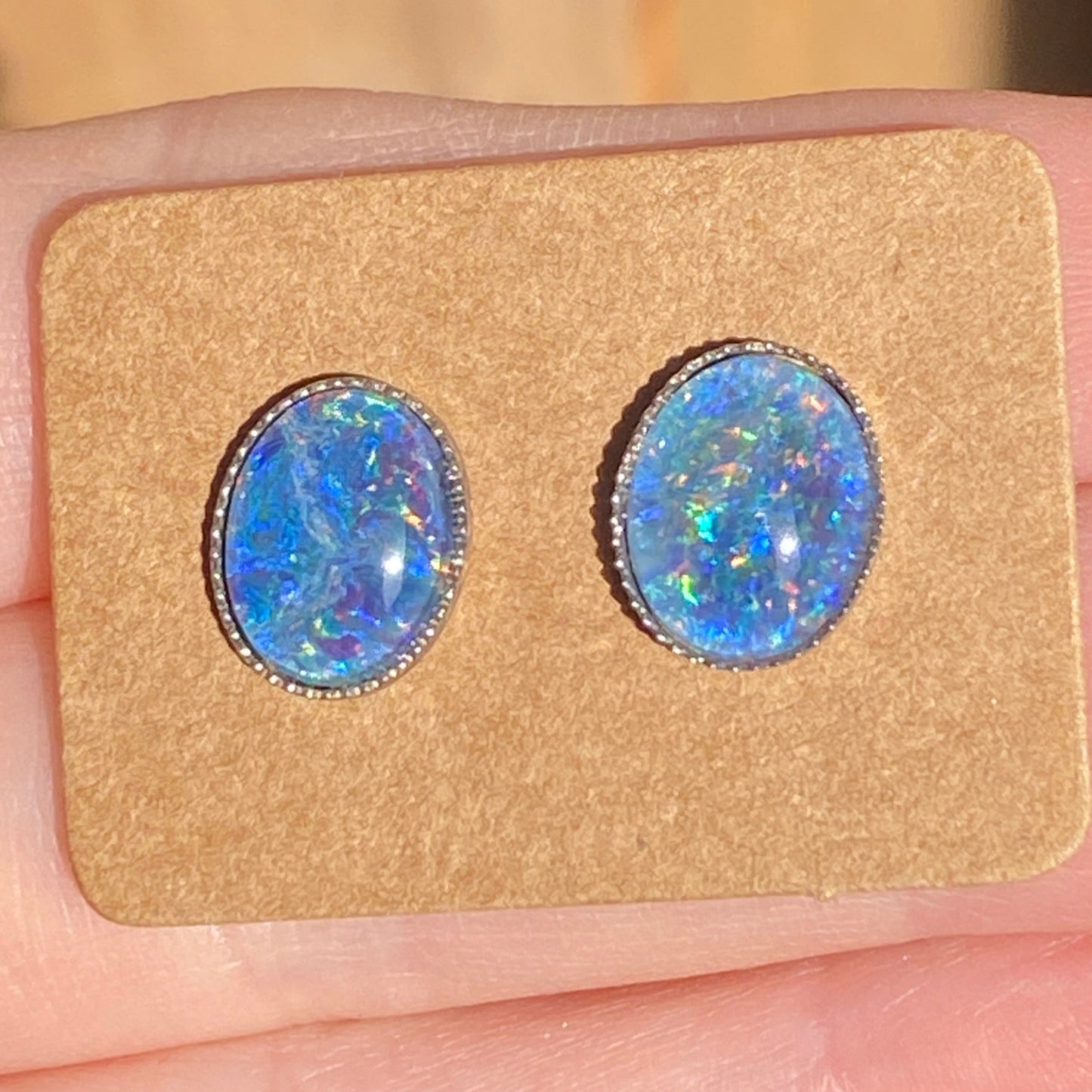 Australian opal 8x10mm sterling silver studs