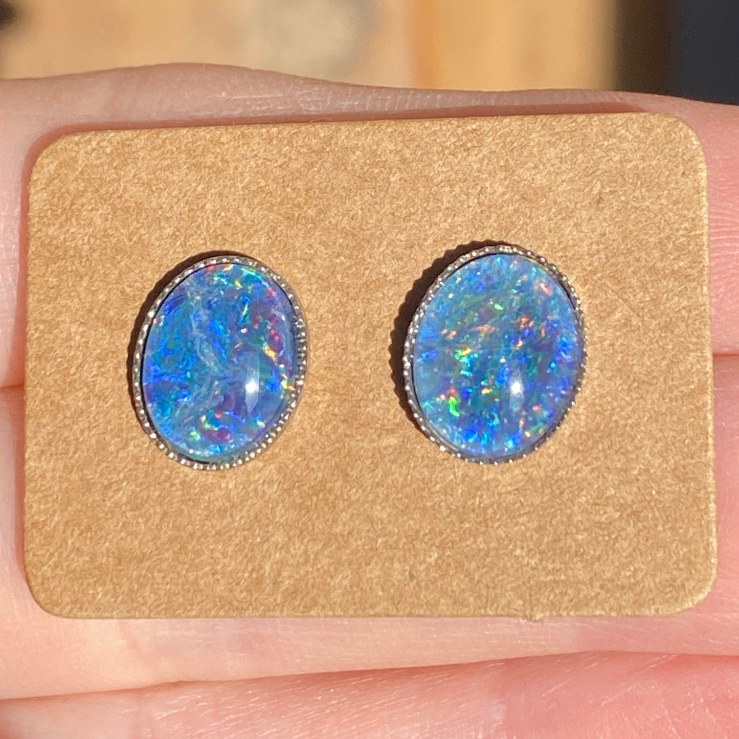 Australian opal 8x10mm sterling silver studs