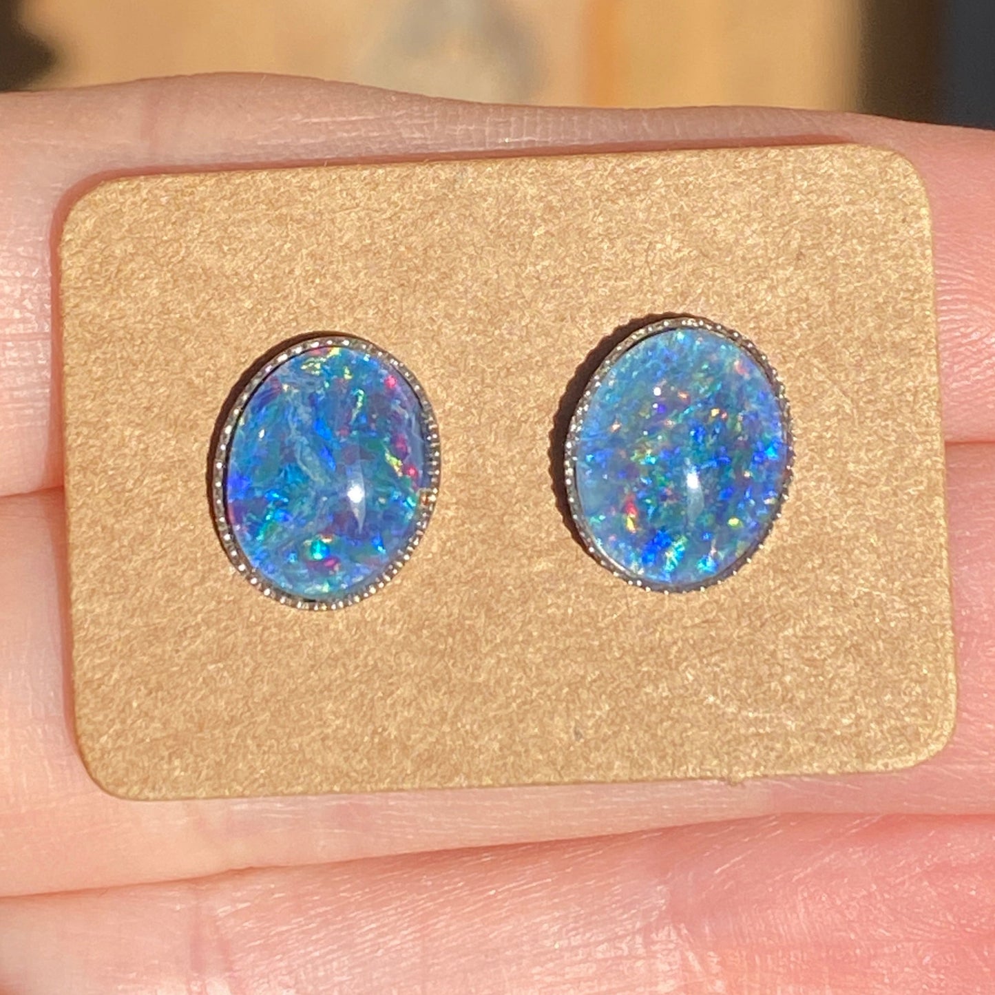 Australian opal 8x10mm sterling silver studs