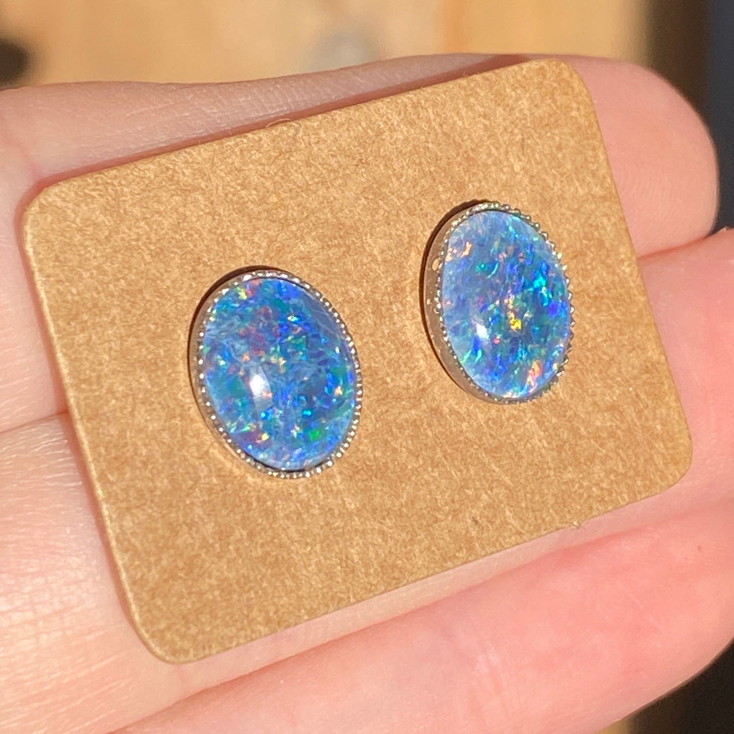 Australian opal 8x10mm sterling silver studs