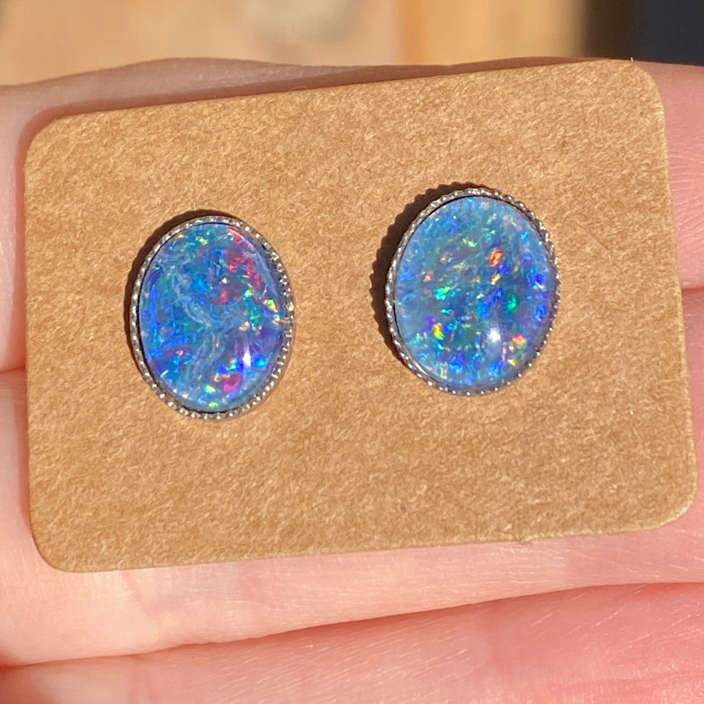 Australian opal 8x10mm sterling silver studs
