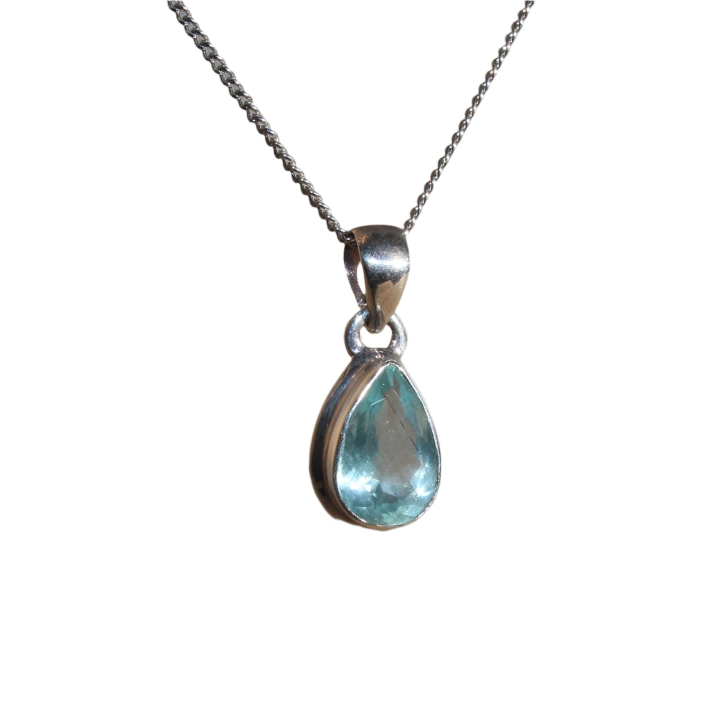 Aqua marine tear drop pendant sterling silver pendant