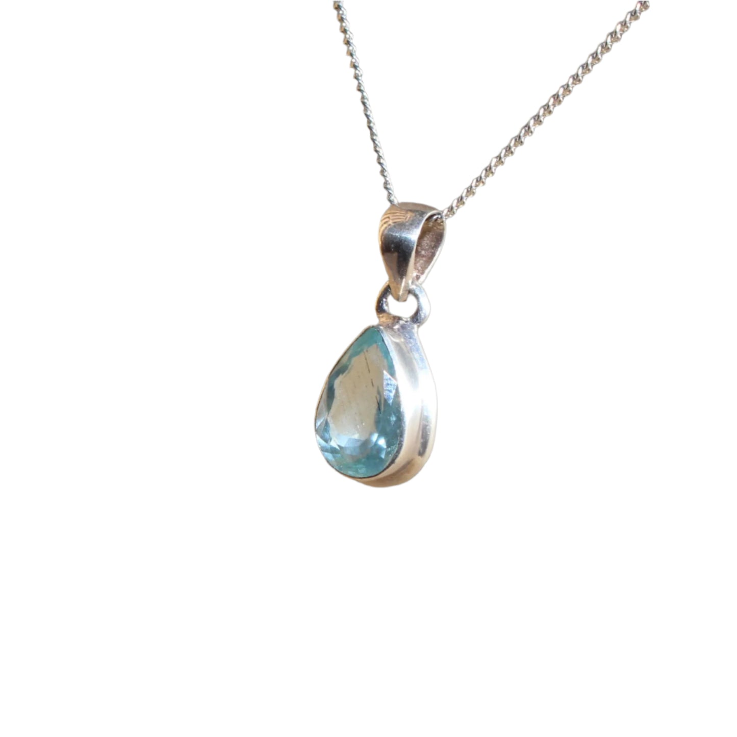 Aqua marine tear drop pendant sterling silver pendant