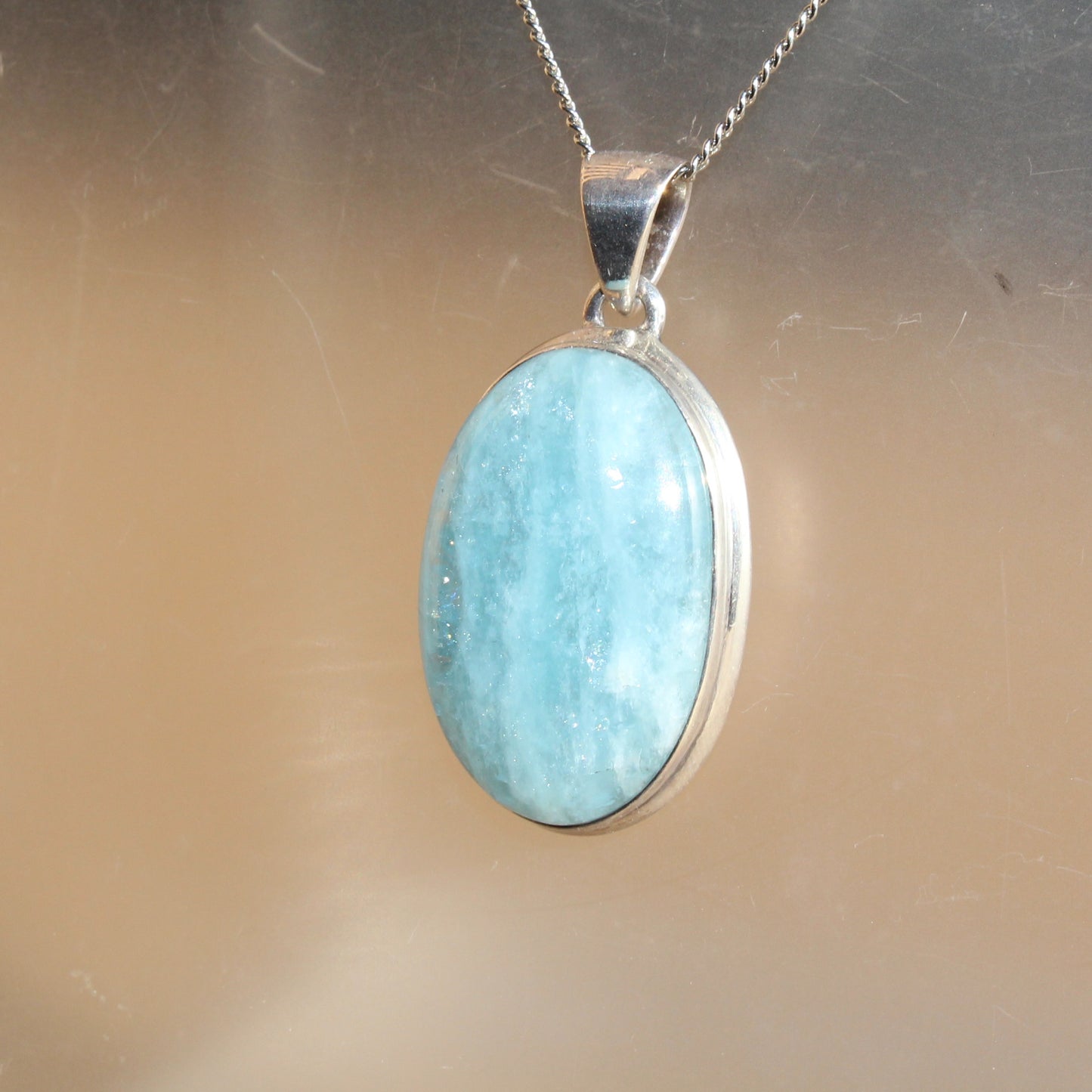 Aqua marine pendant set in sterling silver large 30 x18mm
