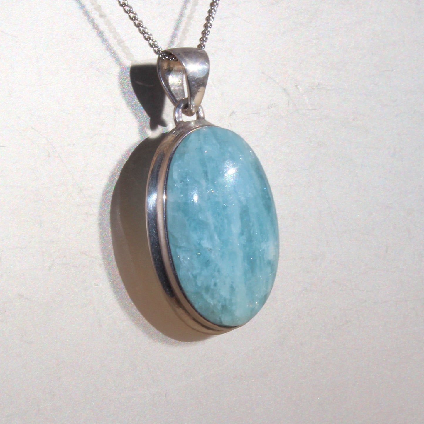 Aqua marine pendant set in sterling silver large 30 x18mm