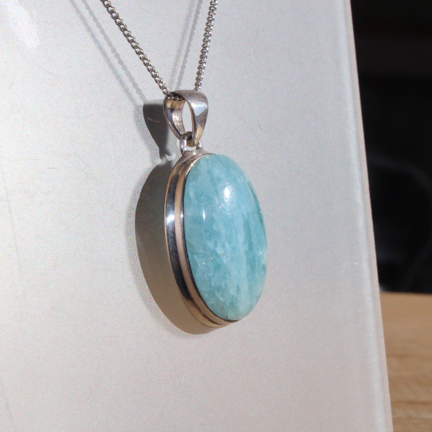 Aqua marine pendant set in sterling silver large 30 x18mm