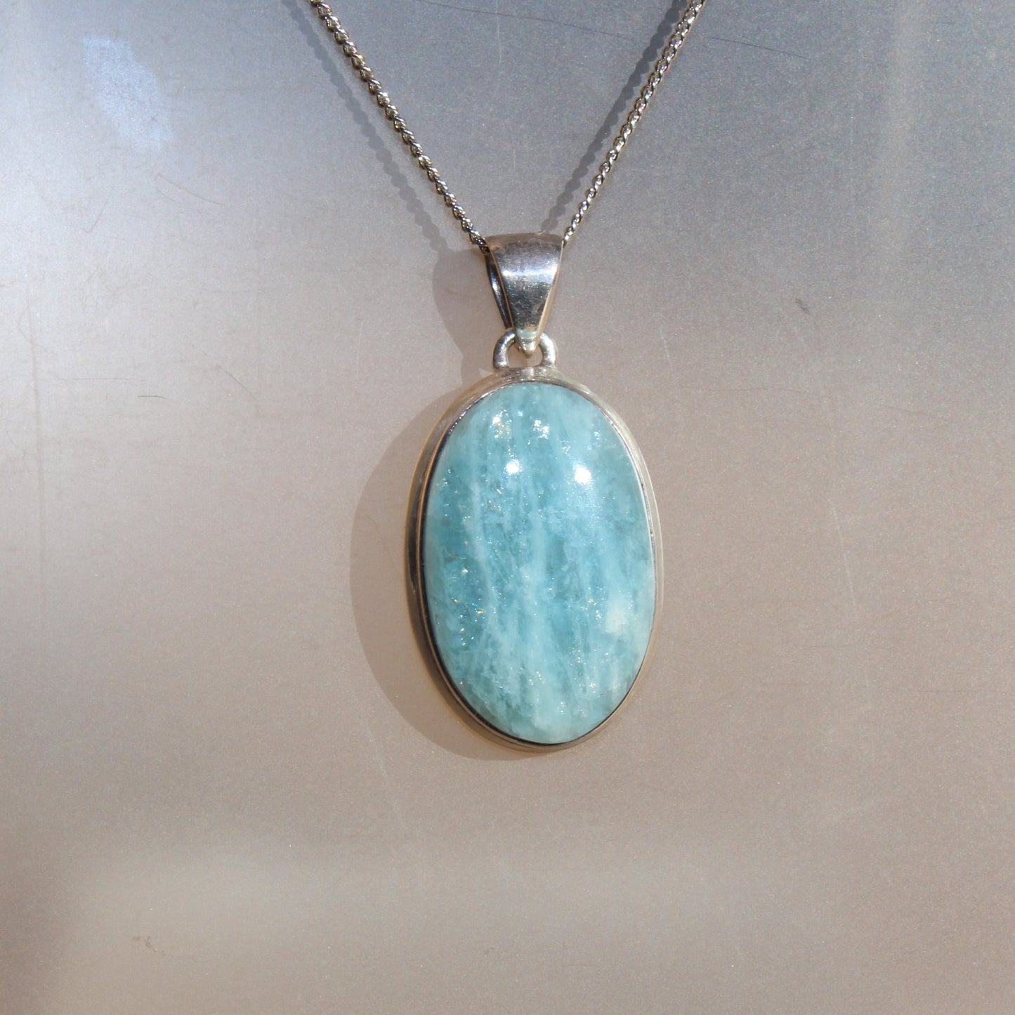 Aqua marine pendant set in sterling silver large 30 x18mm