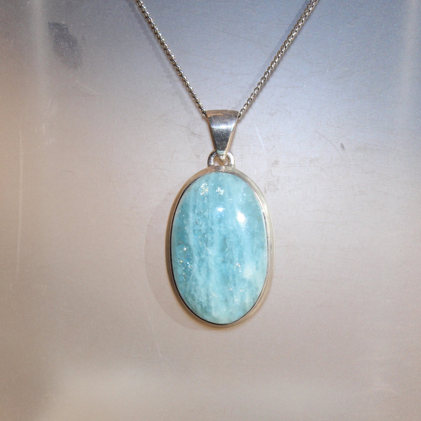 Aqua marine pendant set in sterling silver large 30 x18mm