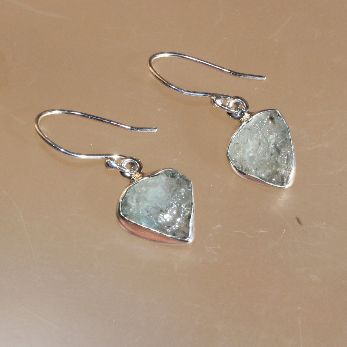 Aqua marine natural rough cut sterling silver earrings