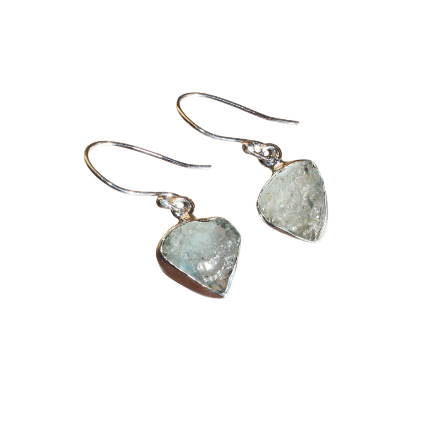 Aqua marine natural rough cut sterling silver earrings