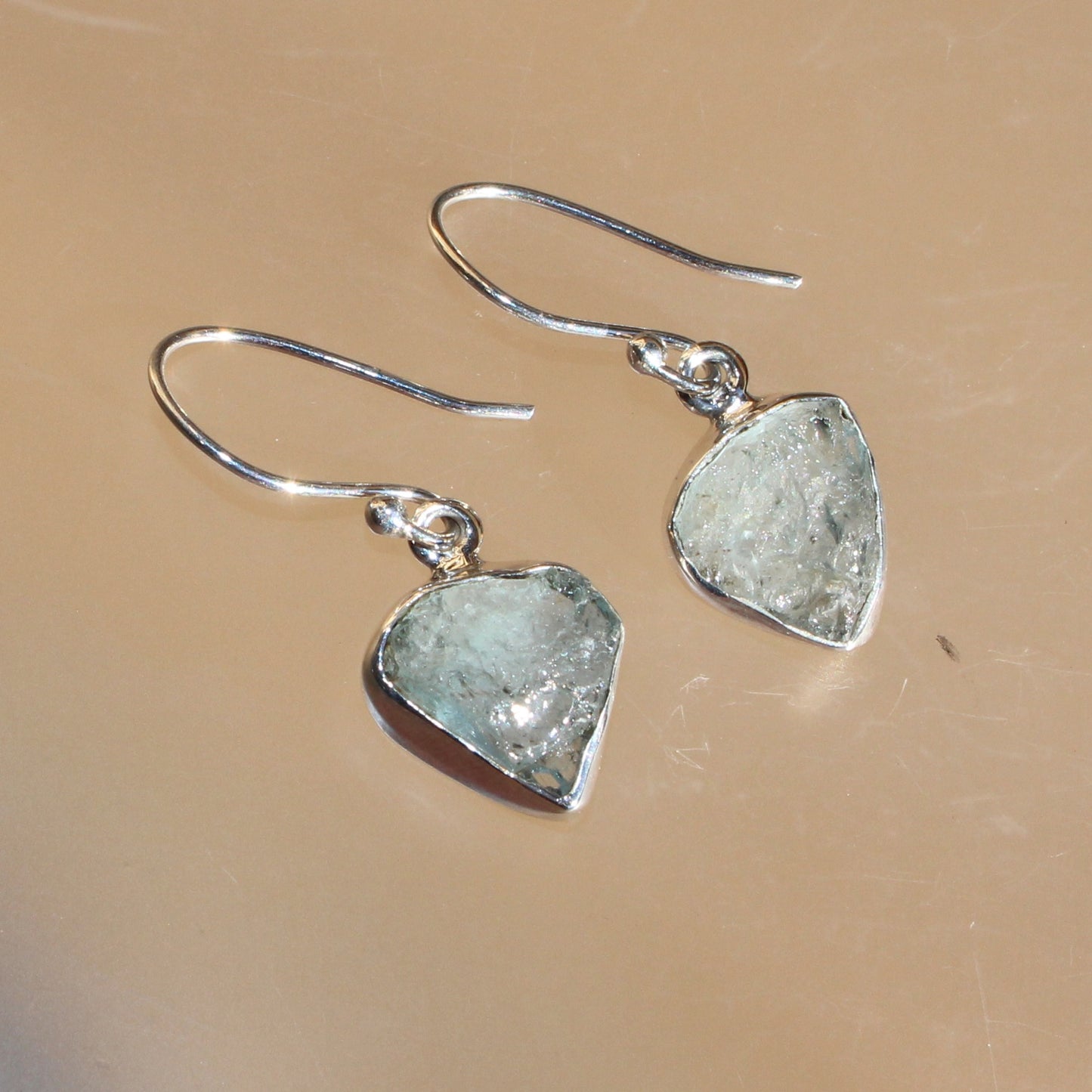 Aqua marine natural rough cut sterling silver earrings