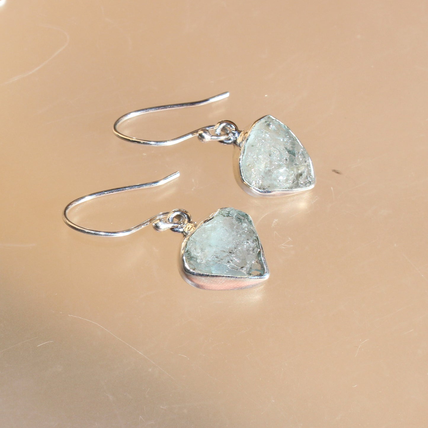 Aqua marine natural rough cut sterling silver earrings