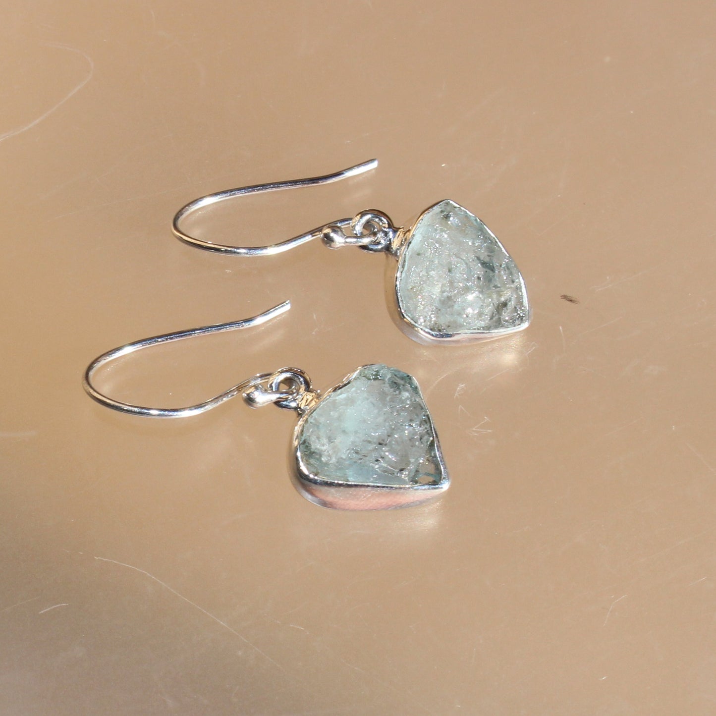 Aqua marine natural rough cut sterling silver earrings