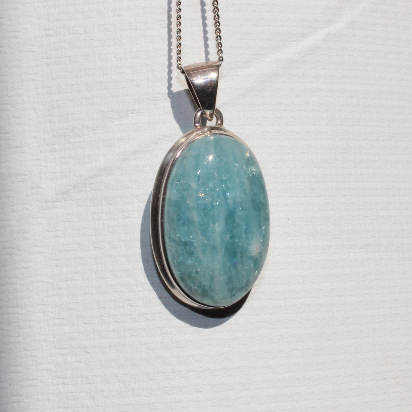 Aqua marine pendant set in sterling silver large 30 x18mm