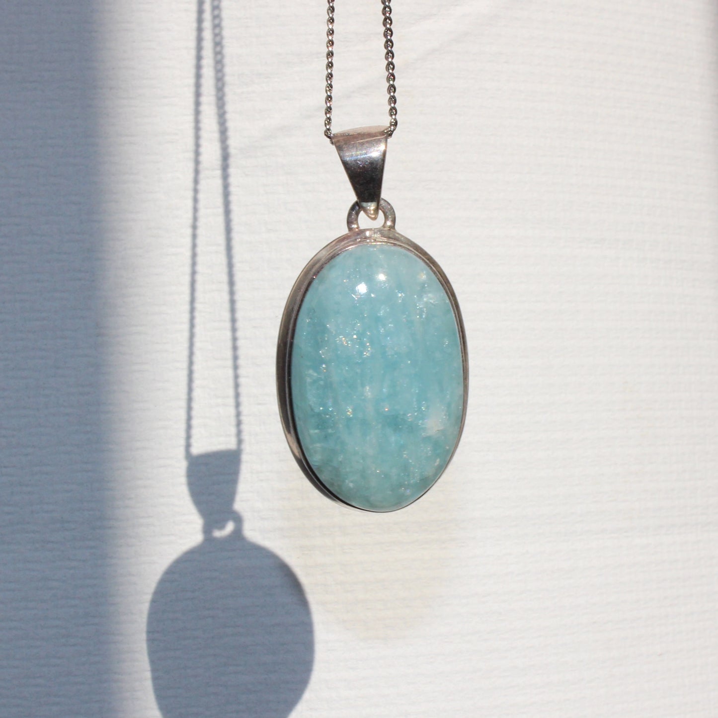 Aqua marine pendant set in sterling silver large 30 x18mm