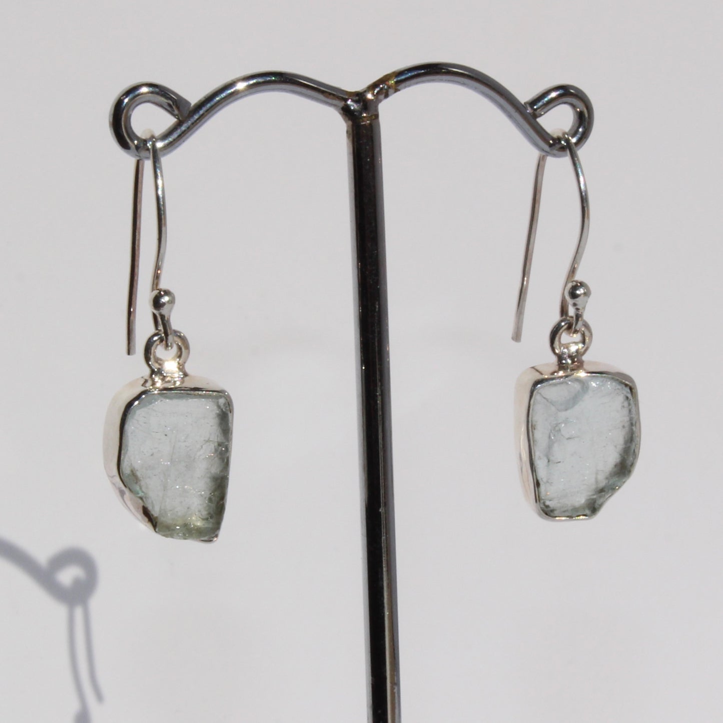 Aqua marine natural rough cut sterling silver earrings