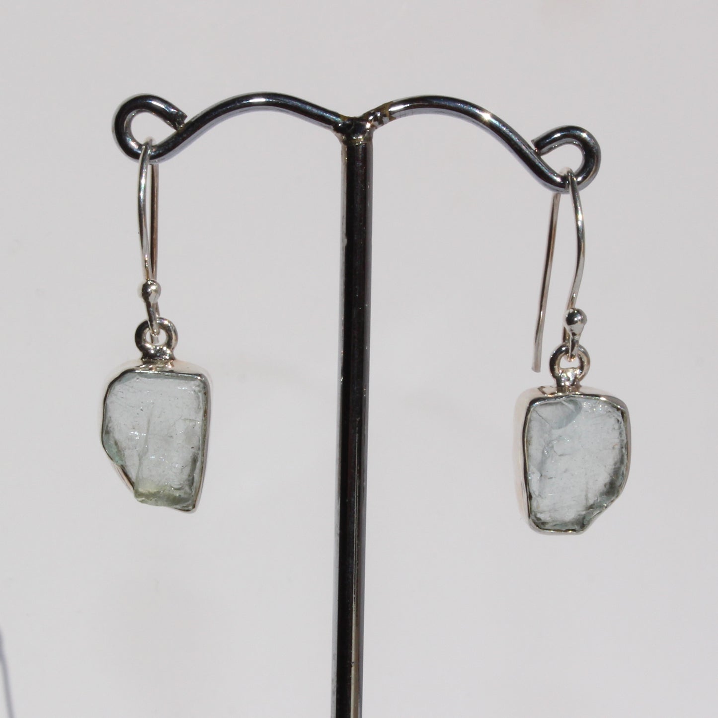 Aqua marine natural rough cut sterling silver earrings