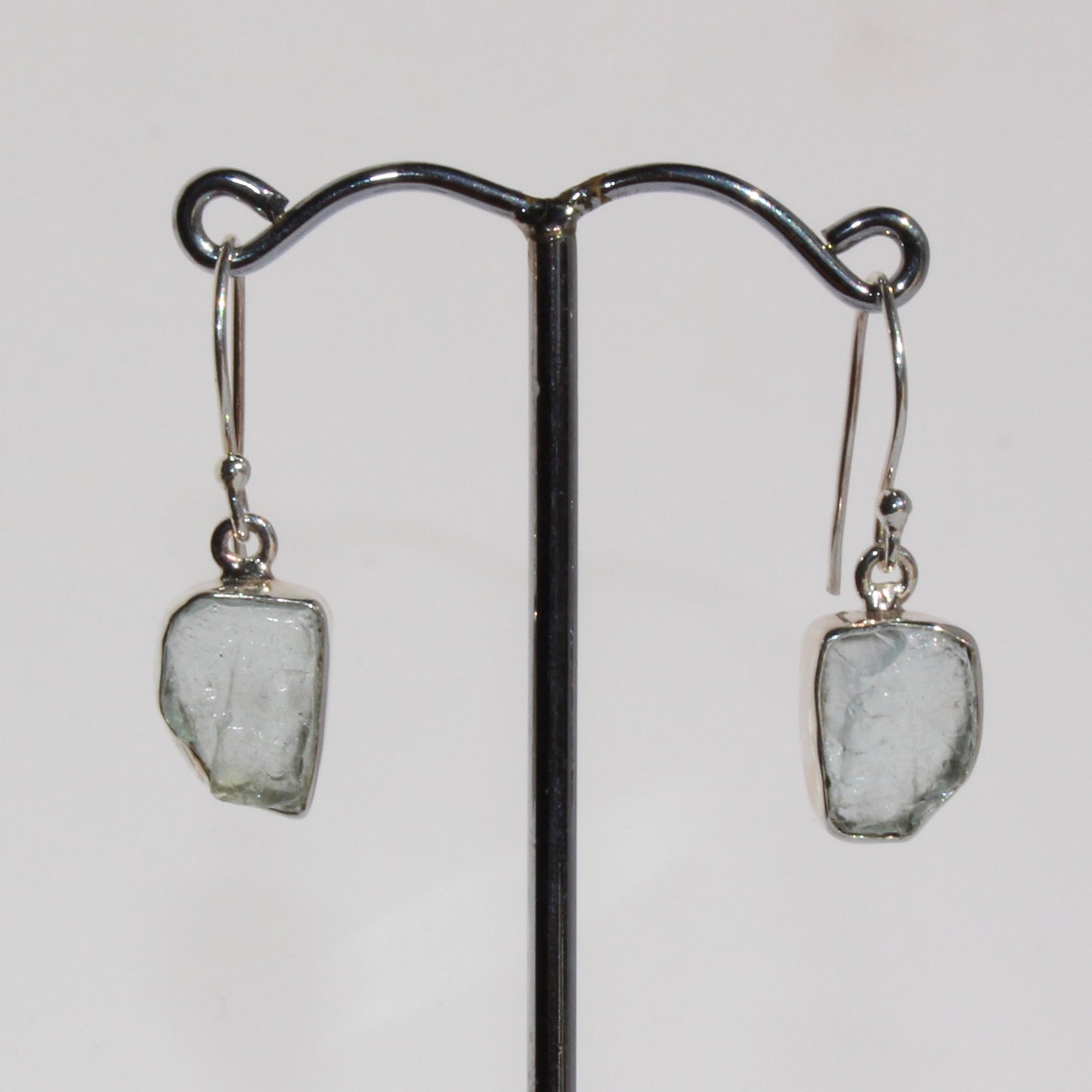 Aqua marine natural rough cut sterling silver earrings