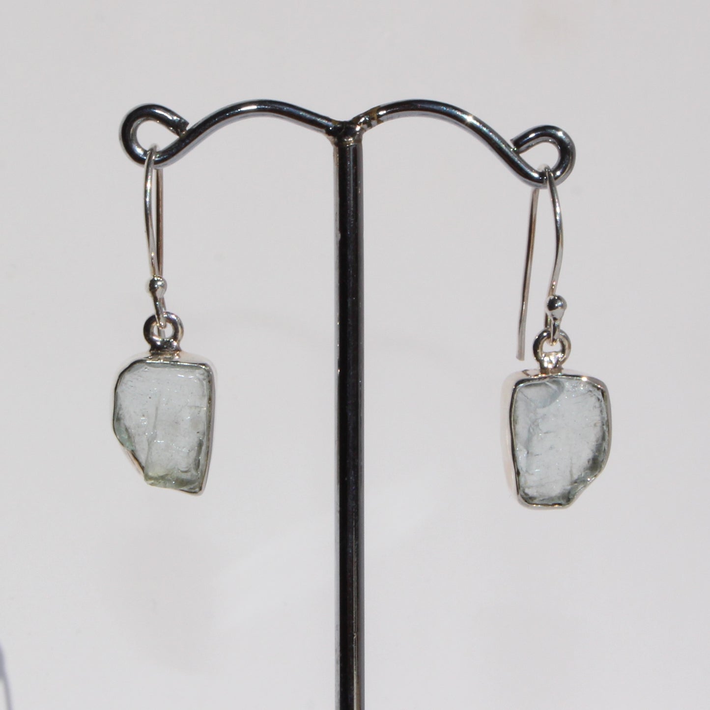 Aqua marine natural rough cut sterling silver earrings