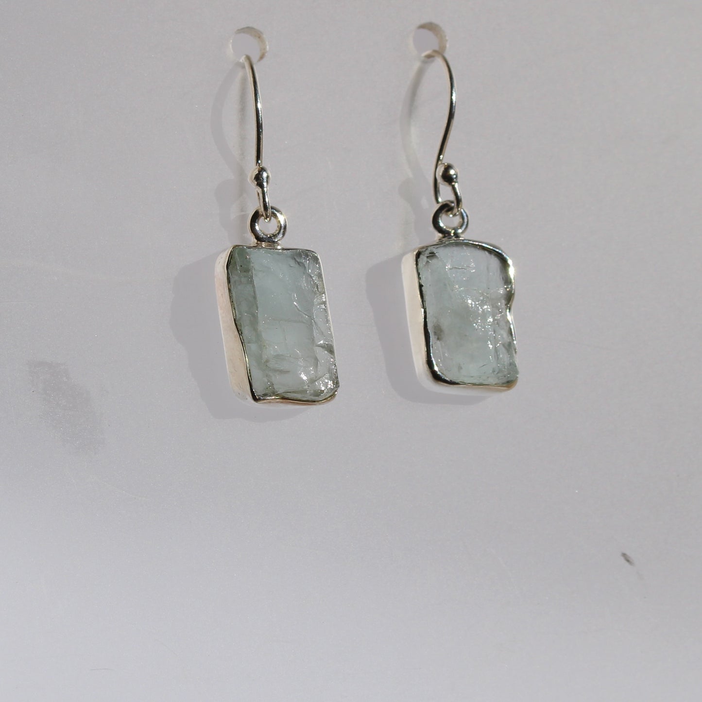Aqua marine natural rough cut sterling silver earrings
