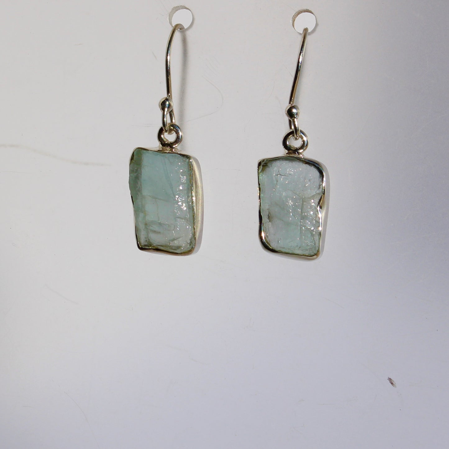 Aqua marine natural rough cut sterling silver earrings