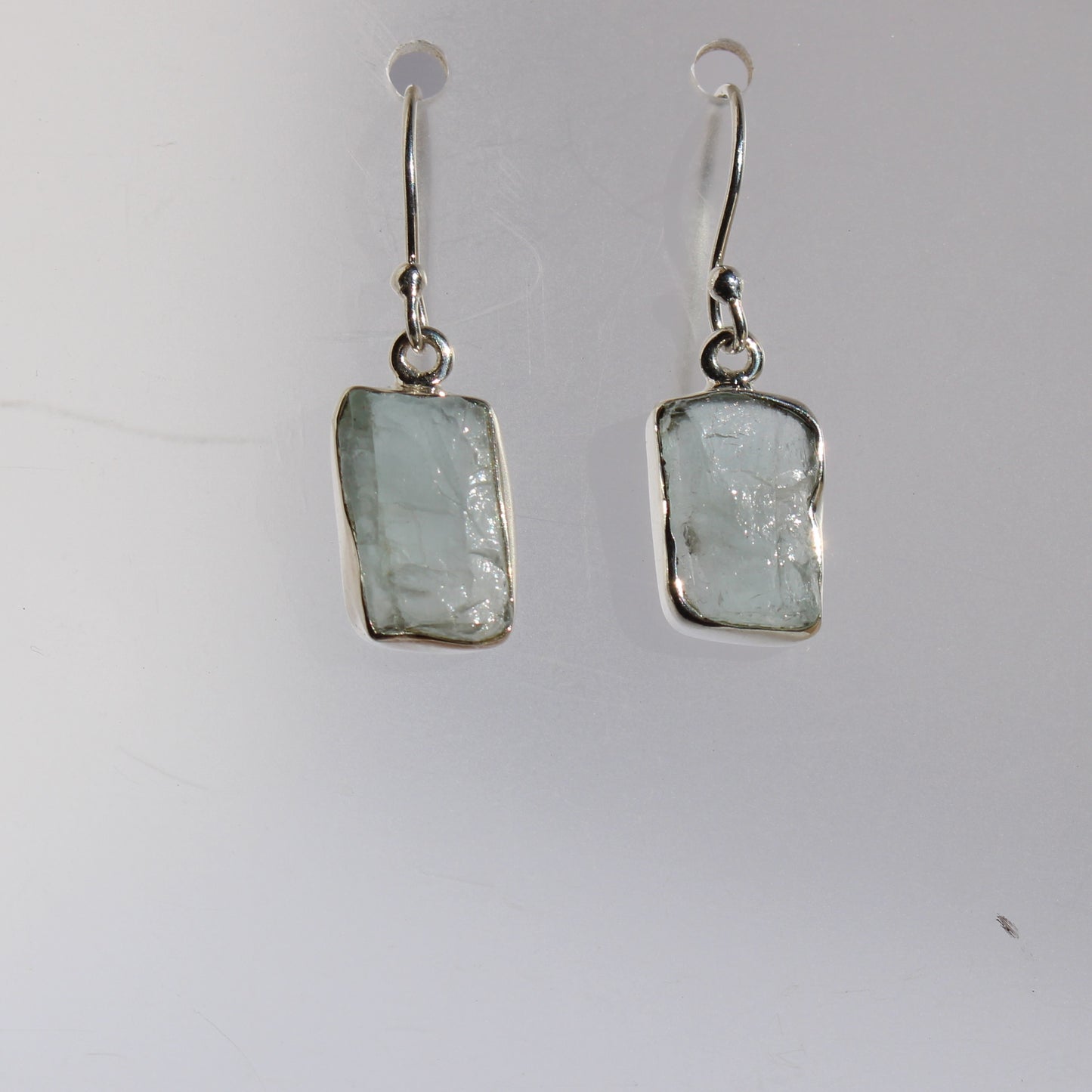 Aqua marine natural rough cut sterling silver earrings