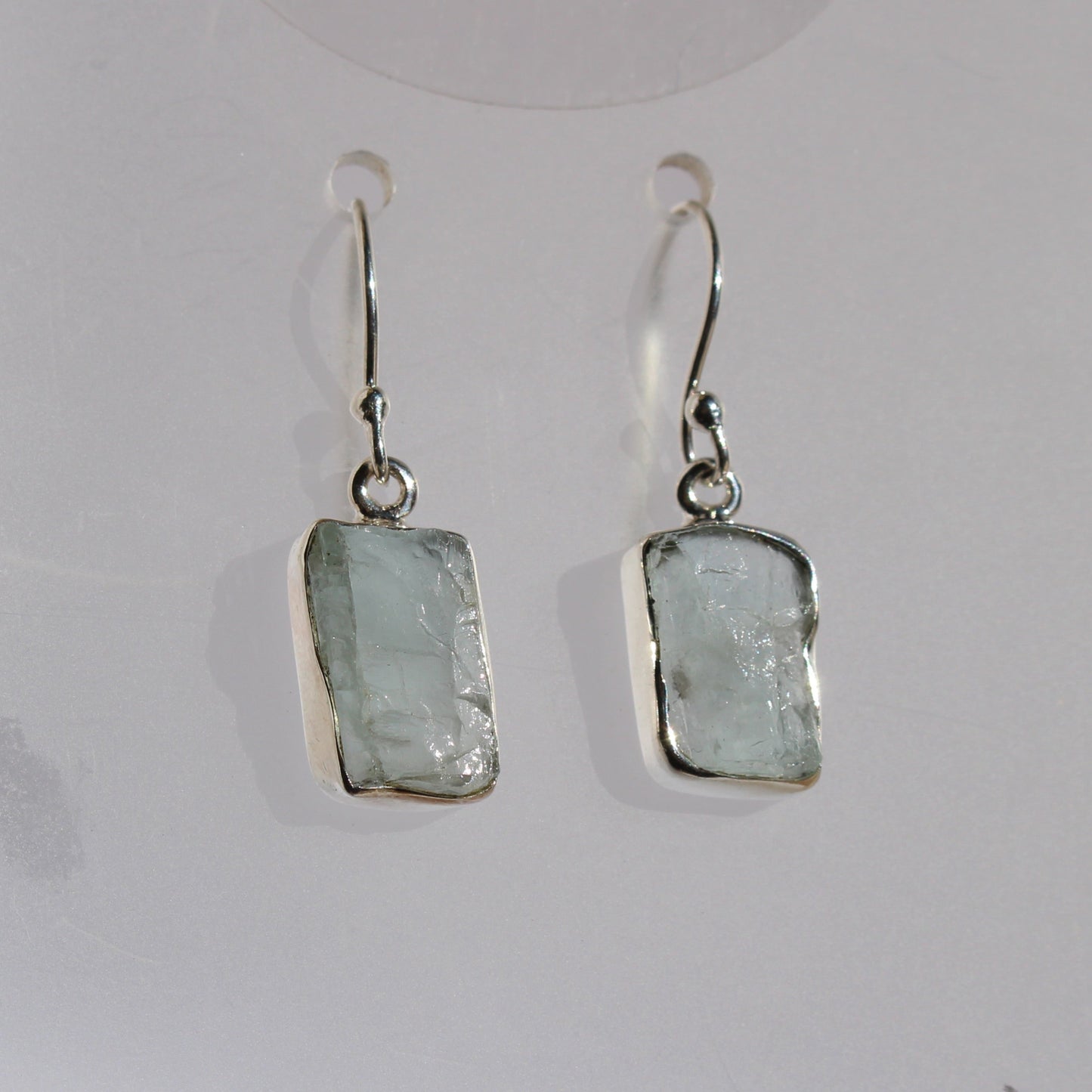 Aqua marine natural rough cut sterling silver earrings