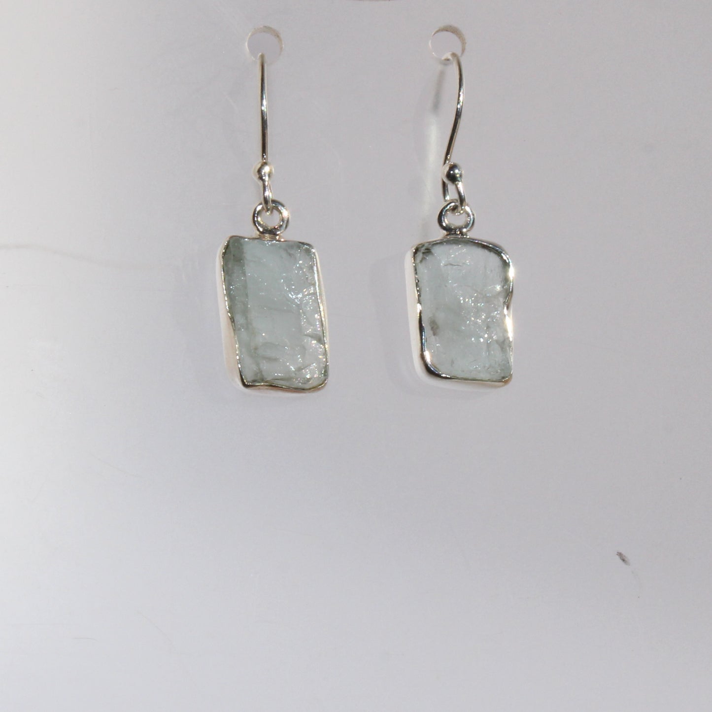 Aqua marine natural rough cut sterling silver earrings