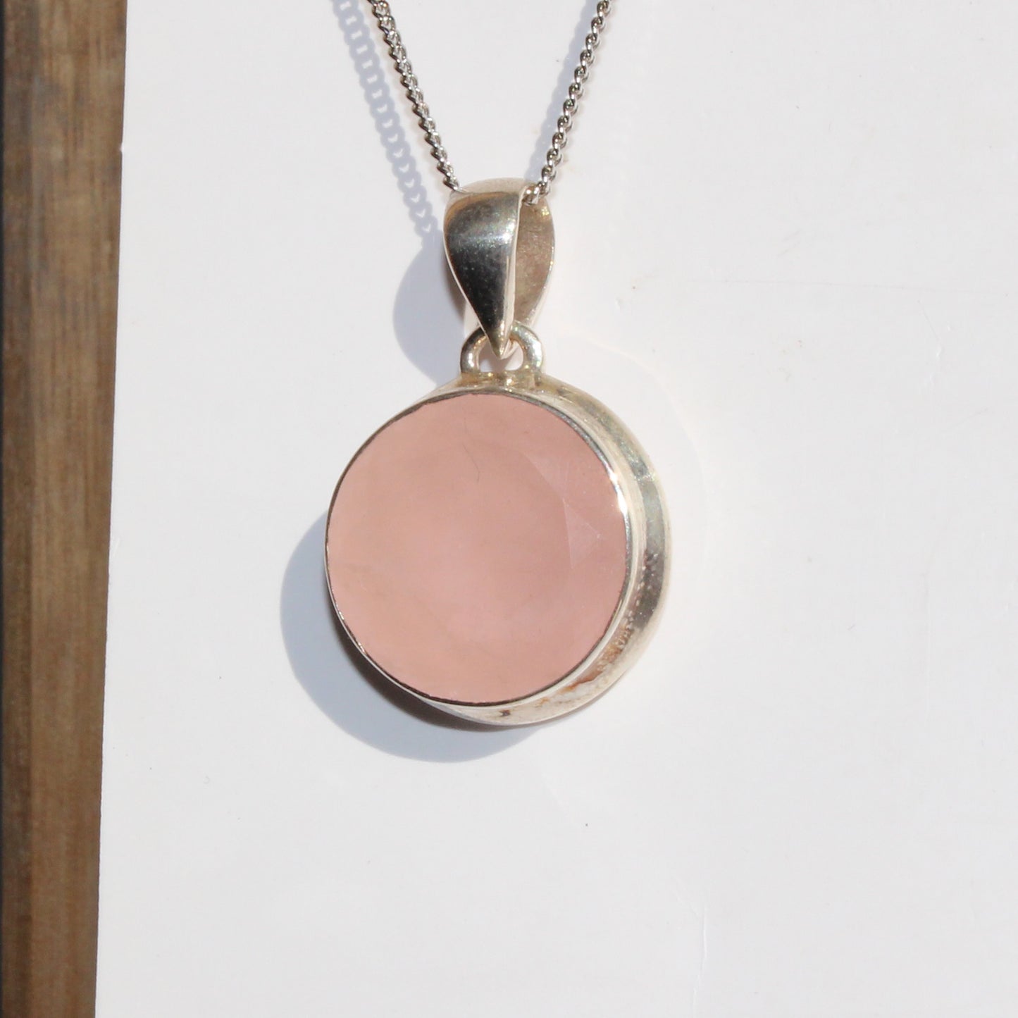 Rose quartz pendant sterling silver round faceted silver