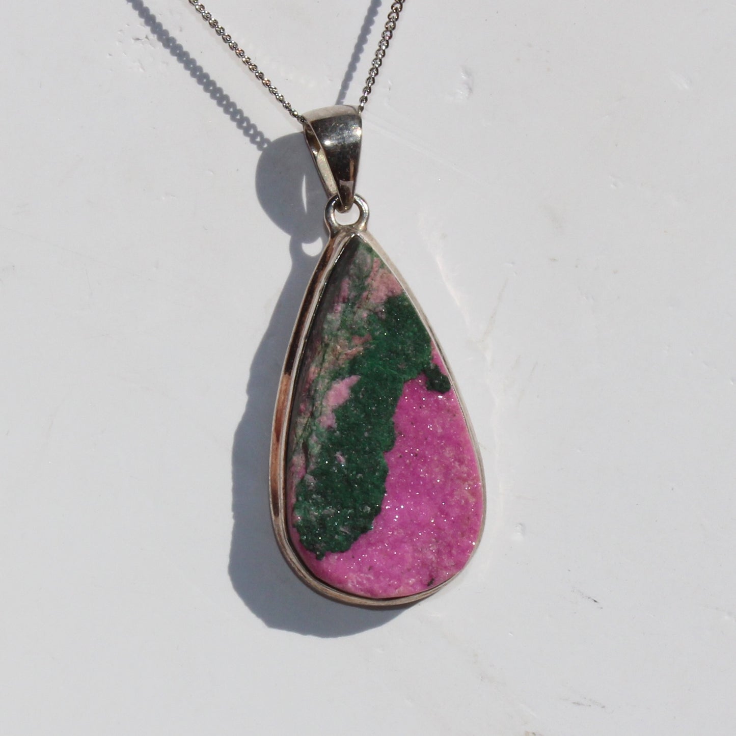 Cobalt Calcite with Malachite sterling silver pendant rare large