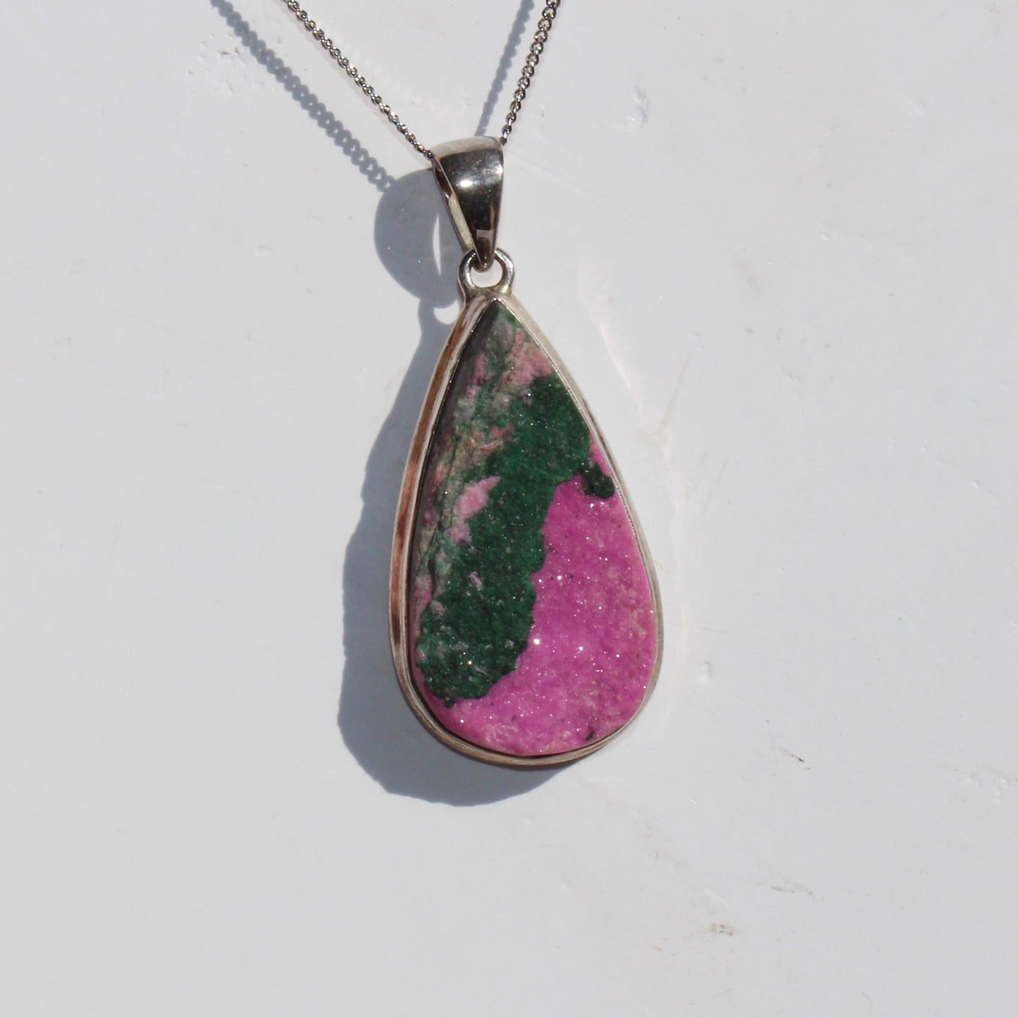 Cobalt Calcite with Malachite sterling silver pendant rare large